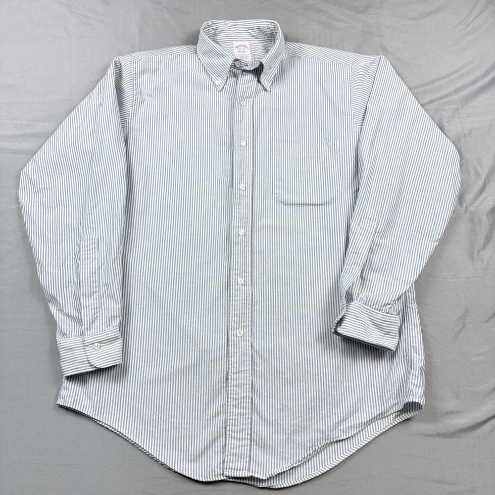 Brooks Brothers University Stripe OCBD Shirt 15.5-33 Blue Supima Cotton USA